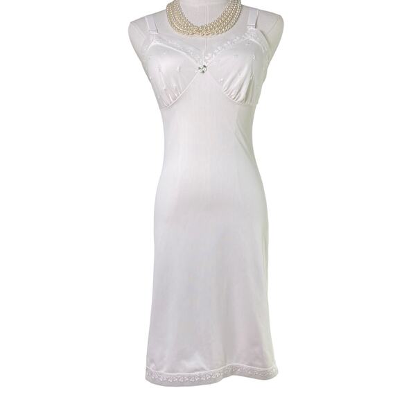 Vintage 50s White Nylon Tulip Chiffon Lace Bust Full Slip Dress Women’s Size S - Picture 4 of 14